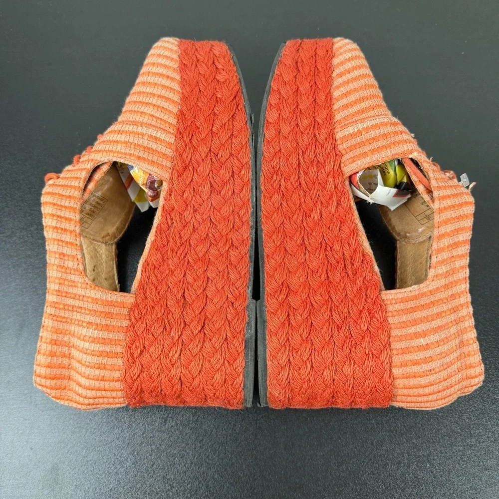 Jeffrey Campbell Tahiti Last Platform Espadrilles Womens 7 Orange Raffia Lace-Up